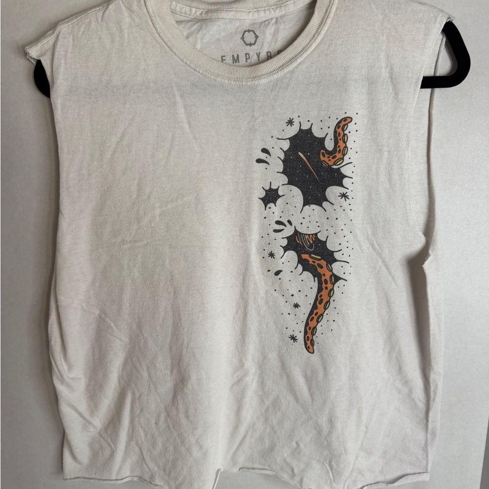 Empyre White Muscle Tee with Black and Orange Design